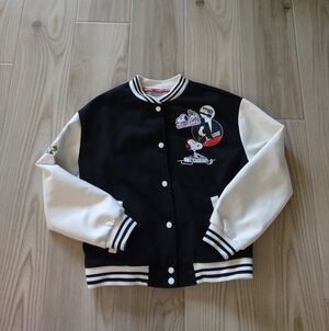 Justice Snoopy Peanuts Black and White Varsity Jacket